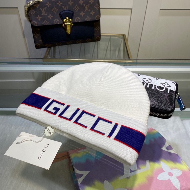 With dust bagGUCCI Gucci original single cap official website new hair band decorated double knit cap, love] [love] wool cashmere double layer cap    warm and stylish, simple and generous, more fashionable high-end atmos