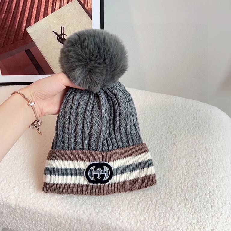 Special   with dust bag [GUCCI Gucci] 2024 fall and winter new striped men's and women's models of wool ball wool cap, striped large series, light luxury full of sense of