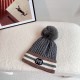 Special   with dust bag [GUCCI Gucci] 2024 fall and winter new striped men's and women's models of wool ball wool cap, striped large series, light luxury full of sense of