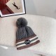 Special   with dust bag [GUCCI Gucci] 2024 fall and winter new striped men's and women's models of wool ball wool cap, striped large series, light luxury full of sense of