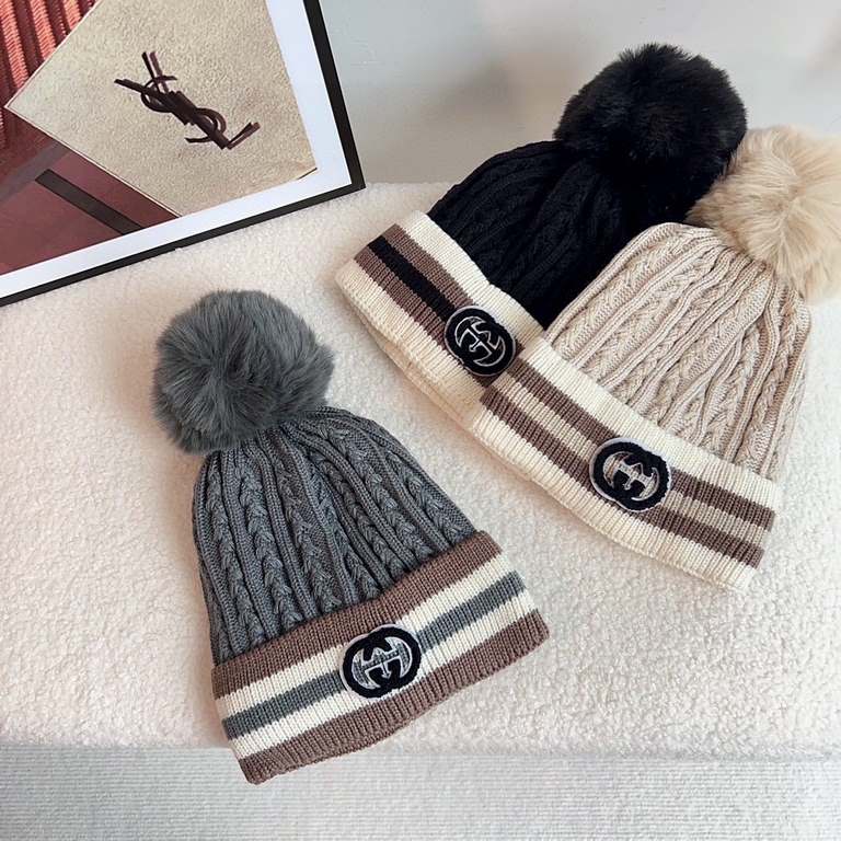 Special   with dust bag [GUCCI Gucci] 2024 fall and winter new striped men's and women's models of wool ball wool cap, striped large series, light luxury full of sense of