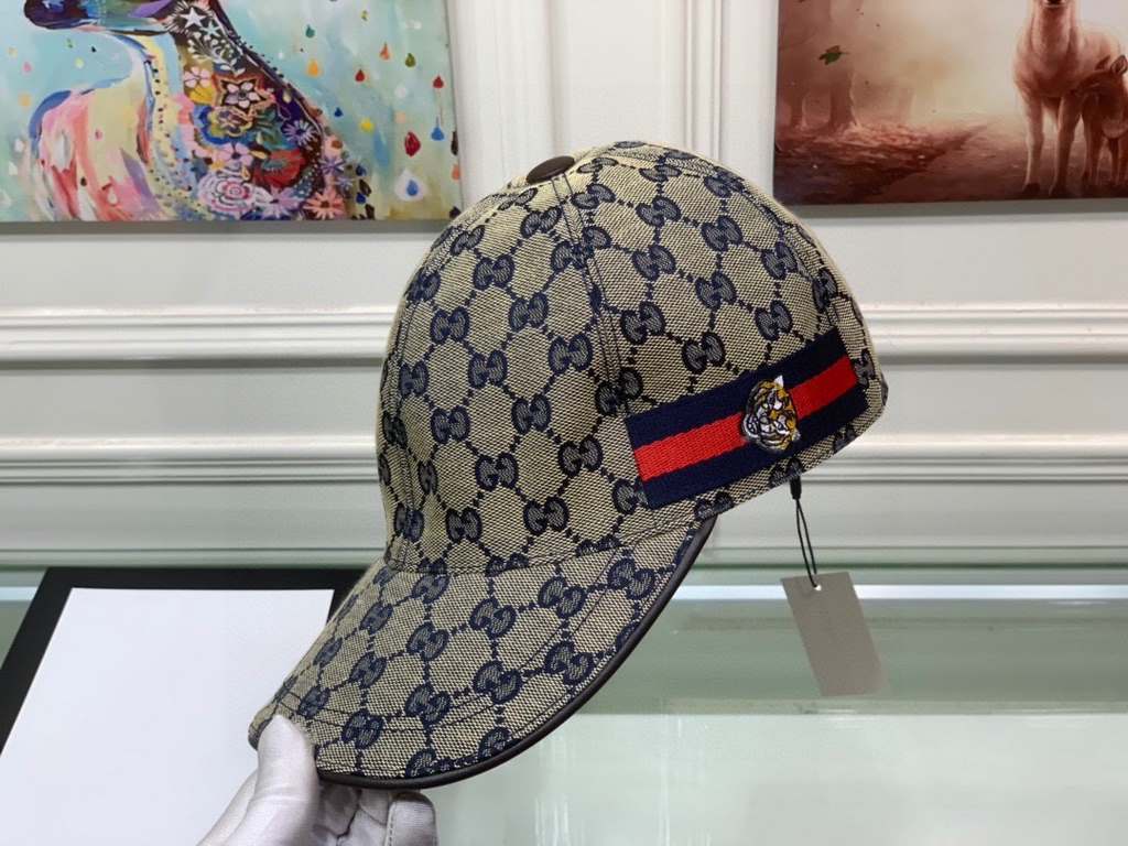 With box bag, Gucci (Gucci) new original single baseball cap, tiger head webbing, 11 open mold customized, heavy embroidery, details comparable to the counter, the original canvas material   head cowhide, the quality is 