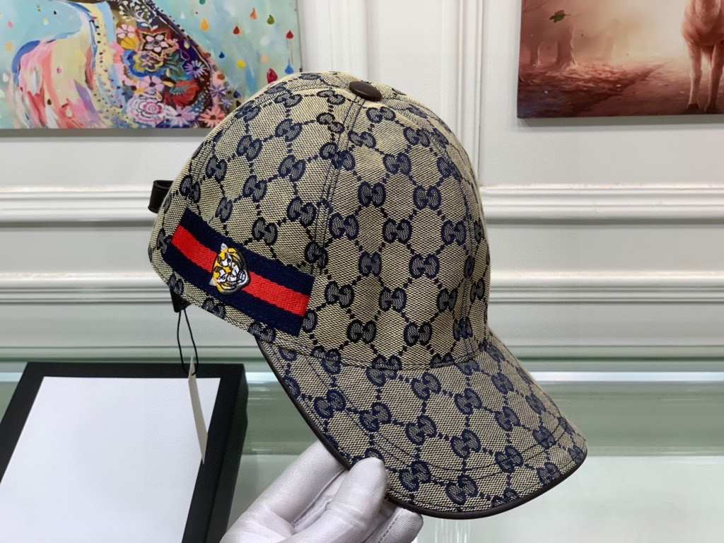 With box bag, Gucci (Gucci) new original single baseball cap, tiger head webbing, 11 open mold customized, heavy embroidery, details comparable to the counter, the original canvas material   head cowhide, the quality is 