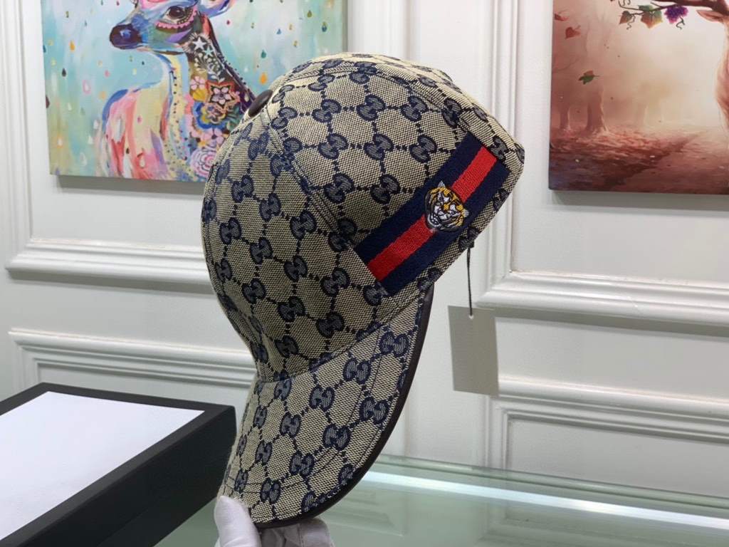 With box bag, Gucci (Gucci) new original single baseball cap, tiger head webbing, 11 open mold customized, heavy embroidery, details comparable to the counter, the original canvas material   head cowhide, the quality is 