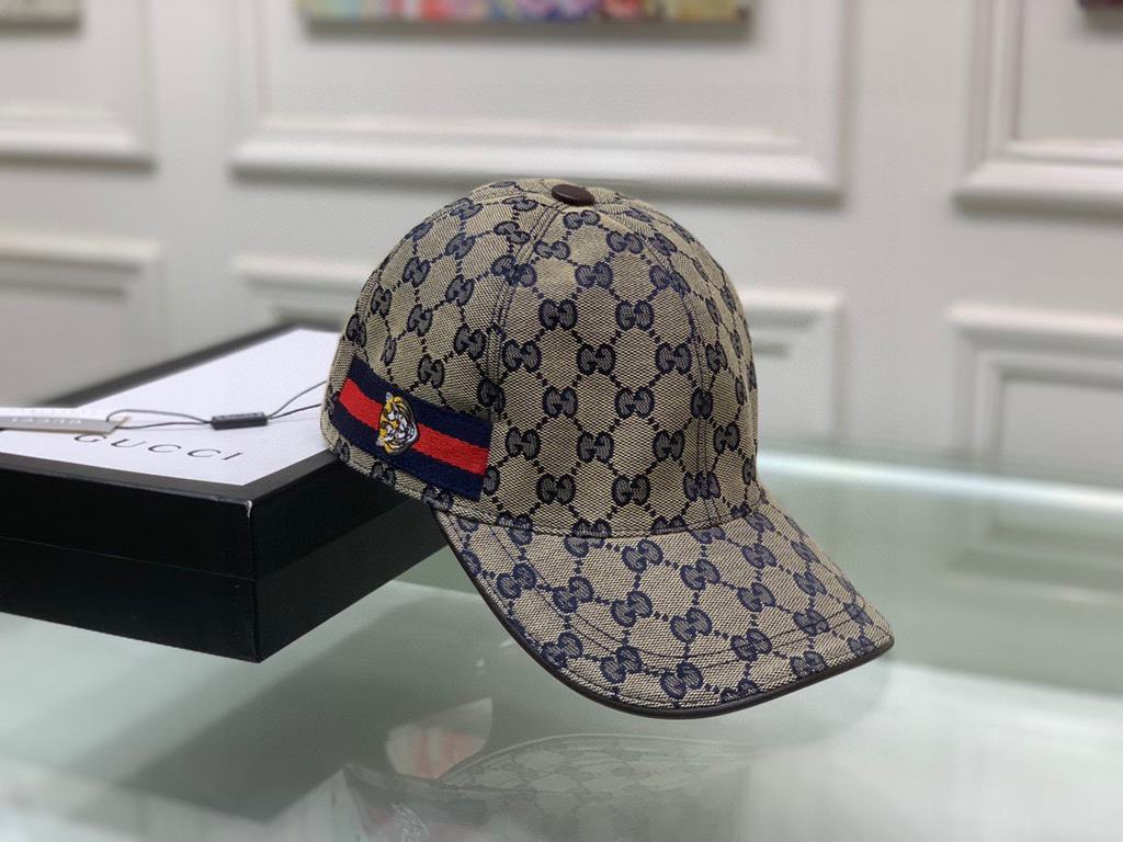 With box bag, Gucci (Gucci) new original single baseball cap, tiger head webbing, 11 open mold customized, heavy embroidery, details comparable to the counter, the original canvas material   head cowhide, the quality is 