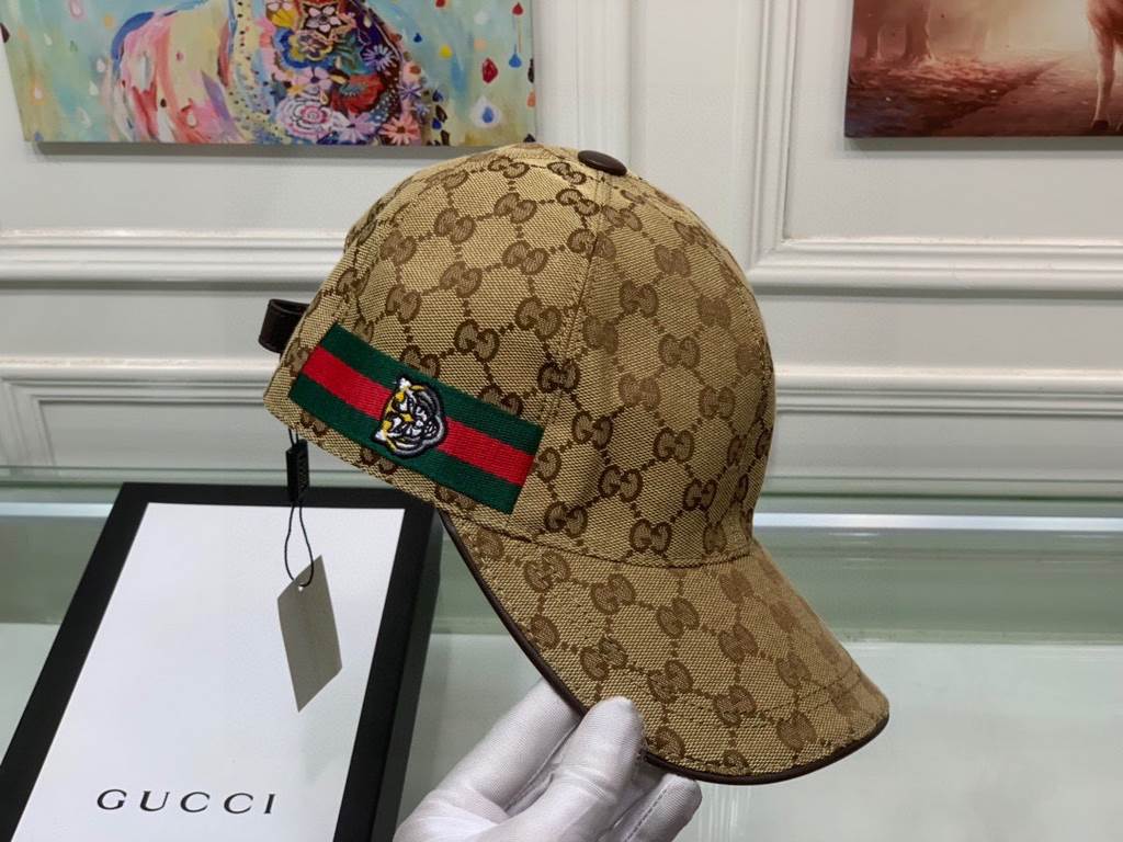 With box bag, Gucci (Gucci) new original single baseball cap, tiger head webbing, 11 open mold customized, heavy embroidery, details comparable to the counter, the original canvas material   head cowhide, the quality is 