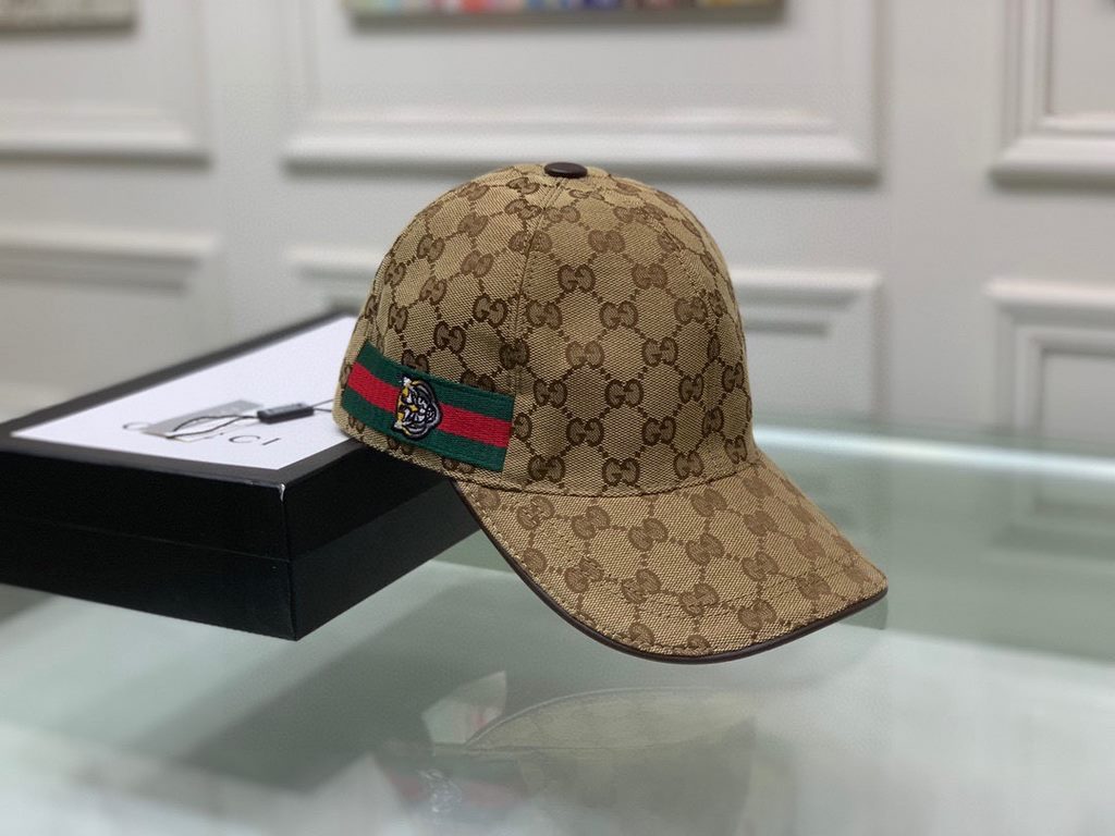 With box bag, Gucci (Gucci) new original single baseball cap, tiger head webbing, 11 open mold customized, heavy embroidery, details comparable to the counter, the original canvas material   head cowhide, the quality is 