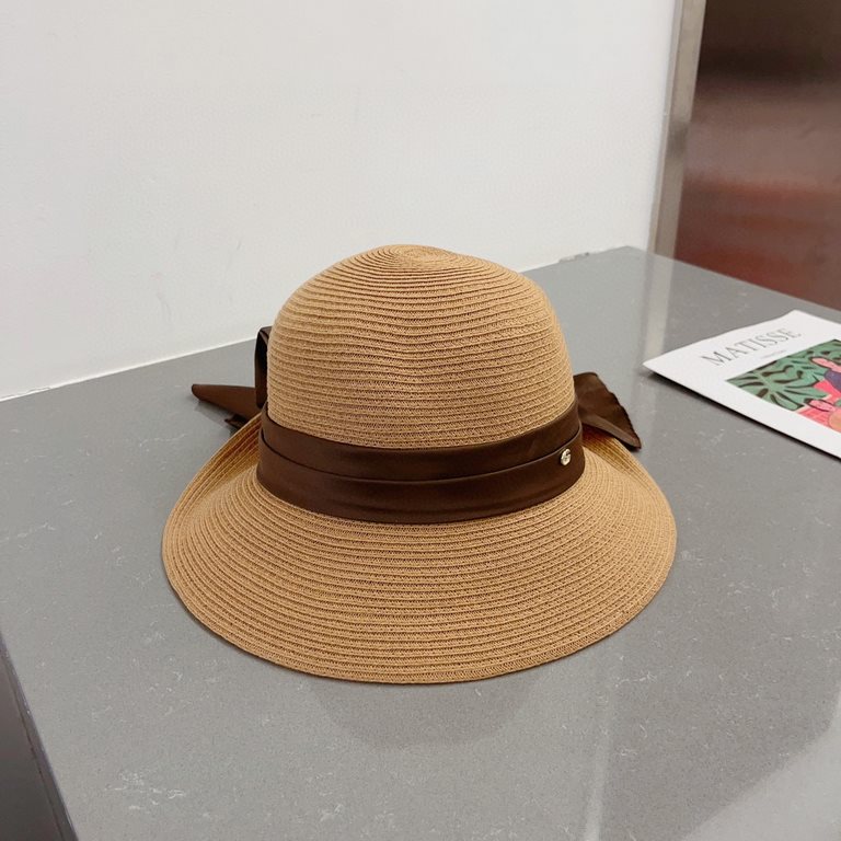 ￥Gucci Gucci Straw Hat, Celebrity Style Sun Hat, Satin Bow Flap, Head Circumference 57cm