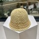 Gucci GUCCI summer women's new hollow colorblocking knitted small pot hat outdoor sunshade sunscreen fisherman hat fashion bucket hat