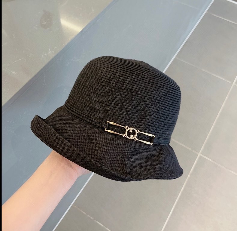 Gucci Gucci Straw Hat, Horseshoe Button Rolled Bowler Hat Foldable, Head Circumference 57cm