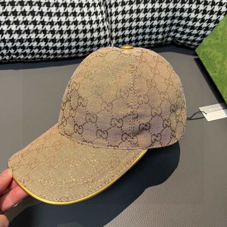 Gucci(Gucci).With box cloth bag, Gucci (Gucci) classic original single baseball cap     gold silk logo. counter 11 open mold customized, the highest version, the original canvas material   head layer cowhide, cotton lini