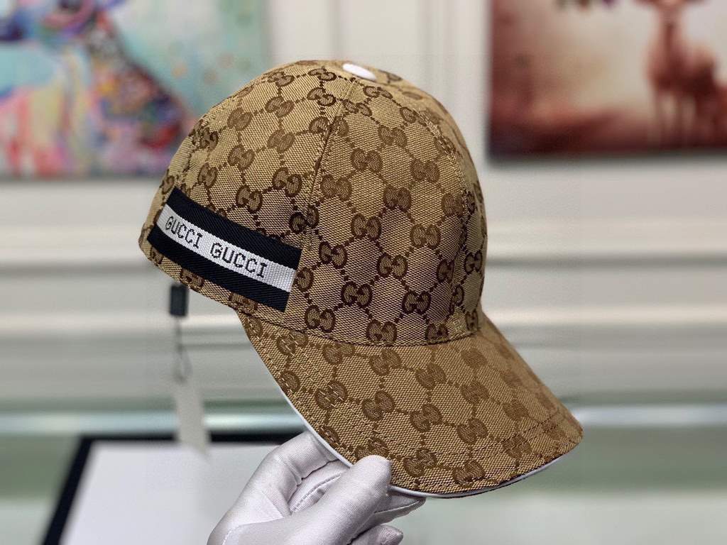 With box bag, Gucci (Gucci) classic original single baseball cap, logo webbing, 11 open mold customized, the original canvas material   head cowhide, the generation of the purchase of popular, men and women can be used w