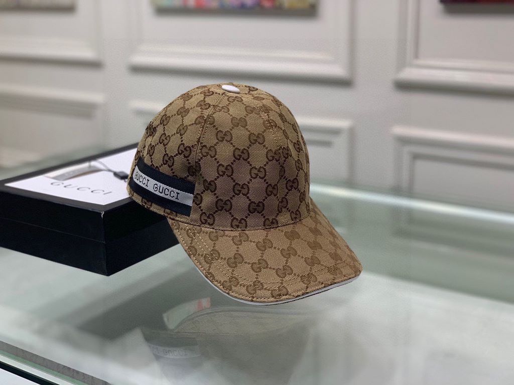 With box bag, Gucci (Gucci) classic original single baseball cap, logo webbing, 11 open mold customized, the original canvas material   head cowhide, the generation of the purchase of popular, men and women can be used w