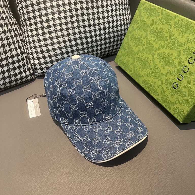 Gucci (Gucci).With box cloth bag, Gucci (Gucci) classic original single baseball cap, double G denim jacquard, retro design, counter 11 open mold order! Original denim fabric   head layer cowhide, lightweight and breatha