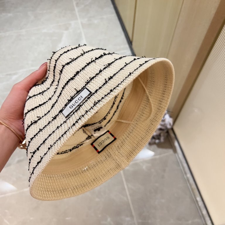 with dust bag [GUCCI Gucci] 2023 new straw striped fashion small bucket hat fisherman's hat, the big models are super good with, hurry up to get!