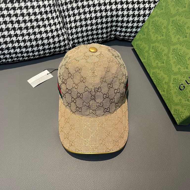 With box bag, Gucci (Gucci) classic original single baseball cap     gold silk logo. counter 11 open mold customized, the highest version, the original canvas material   head layer cowhide, cotton lining, lightweight and