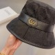 Gucci (Gucci) new original single fisherman's hat    wrapped double G, 11 open mold customization, original canvas material   cowhide micro-labeling, cotton lining, lightweight and breathable, in-kind shooting! Basic hea