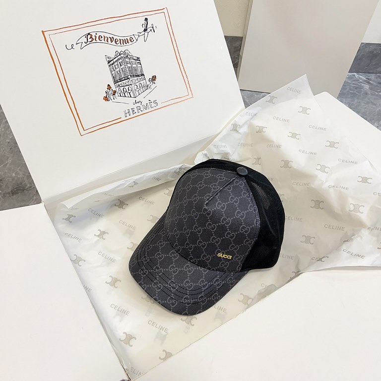 Special price   with dust bag. [GUCCI Gucci] 2024 spring and summer new hollow splicing baseball cap, classic leather unisex