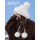 GUCCI Gucci winter thunderbolt hat female Korean tide hundred matching lovely wool ball knitted wool cap padded warm fashion ear protection hat