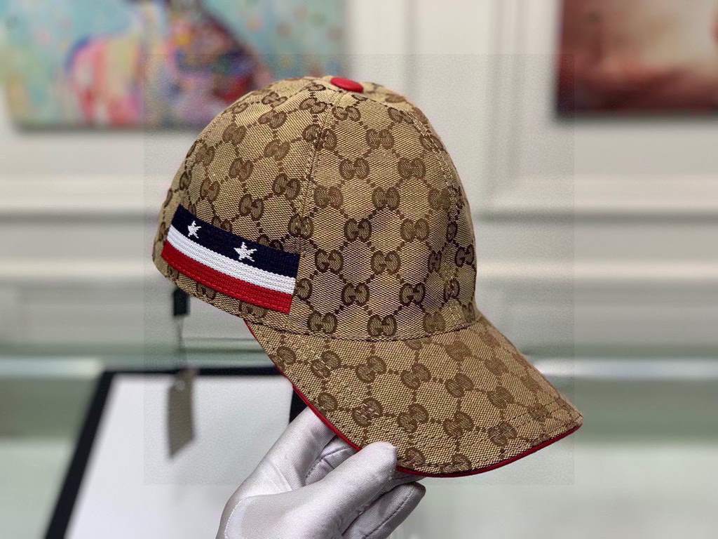 With box bag, Gucci (Gucci) classic original single baseball cap, five-star webbing, 11 open mold customized, the original canvas material   head cowhide, the generation of the purchase of popular, men and women can be u