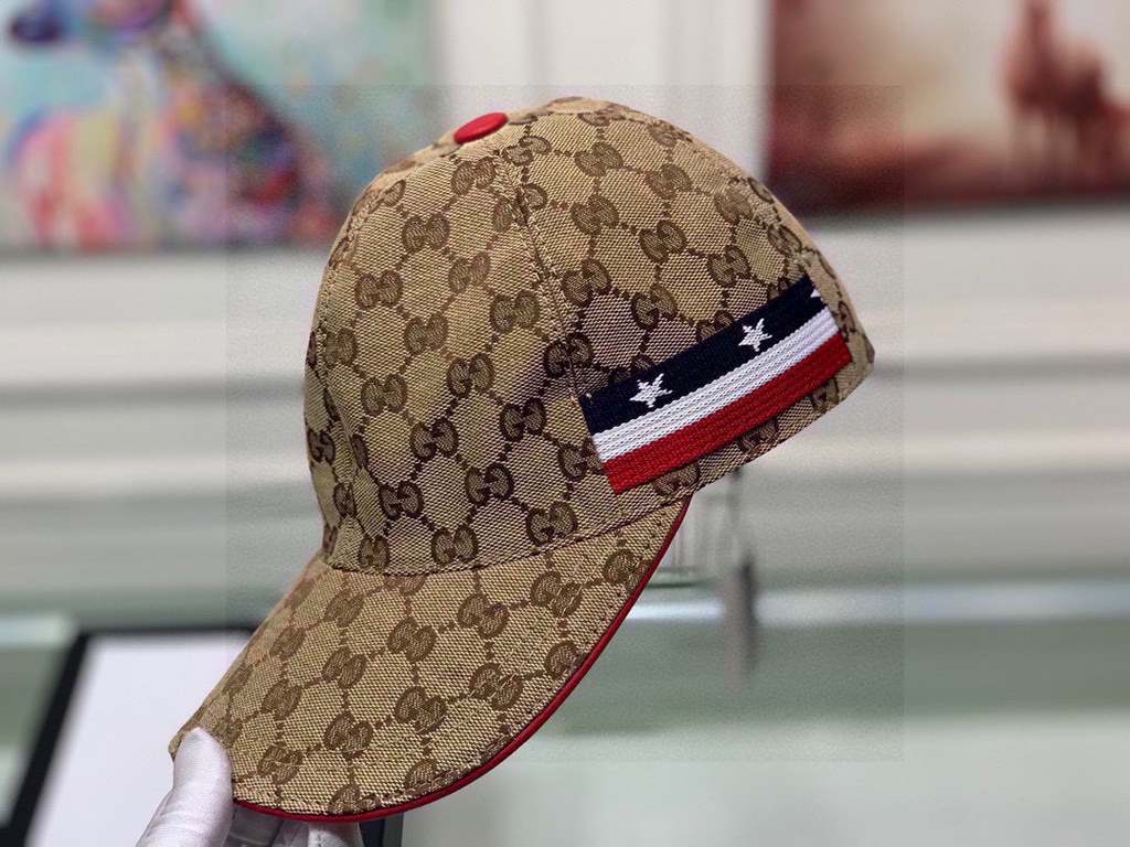 With box bag, Gucci (Gucci) classic original single baseball cap, five-star webbing, 11 open mold customized, the original canvas material   head cowhide, the generation of the purchase of popular, men and women can be u