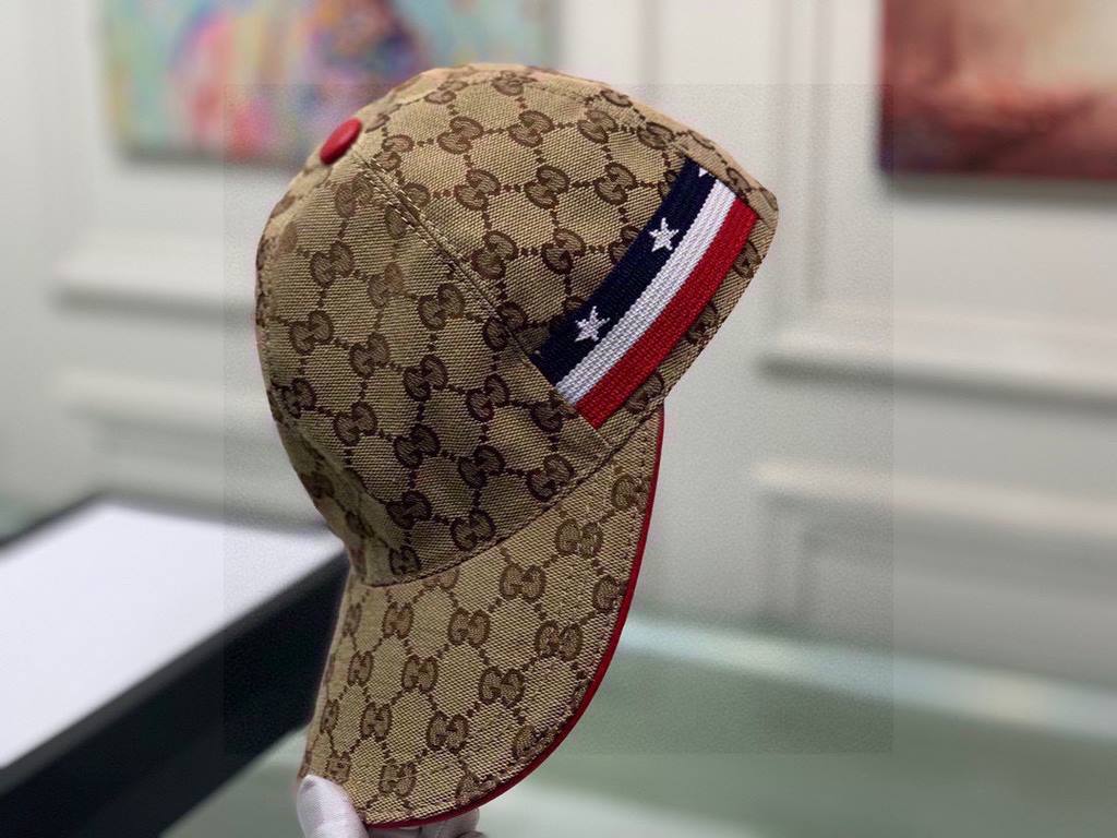 With box bag, Gucci (Gucci) classic original single baseball cap, five-star webbing, 11 open mold customized, the original canvas material   head cowhide, the generation of the purchase of popular, men and women can be u