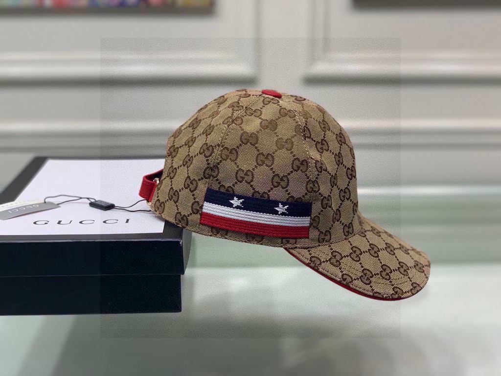 With box bag, Gucci (Gucci) classic original single baseball cap, five-star webbing, 11 open mold customized, the original canvas material   head cowhide, the generation of the purchase of popular, men and women can be u