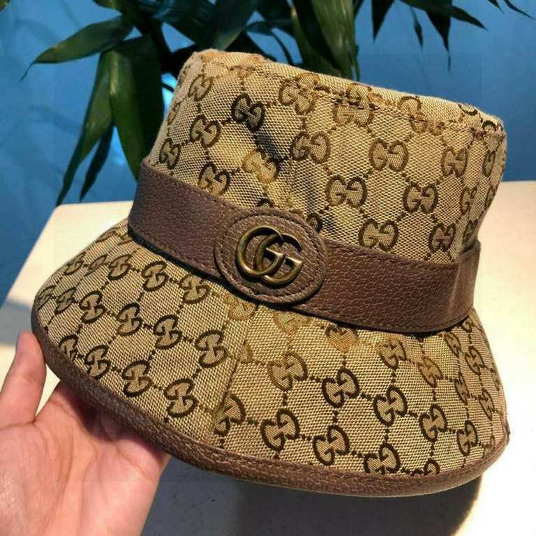 Gucci (Gucci) new original single fisherman's hat    wrapped double G, 11 open mold customization, original canvas material   cowhide micro-labeling, cotton lining, lightweight and breathable, in-kind shooting! Basic hea