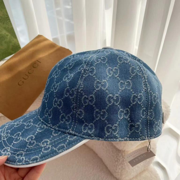 With box cloth bag, Gucci (Gucci) classic original single baseball cap, double G denim jacquard, retro design, counter 11 open mold order! Original denim fabric   head layer cowhide, lightweight and breathable! In-kind s