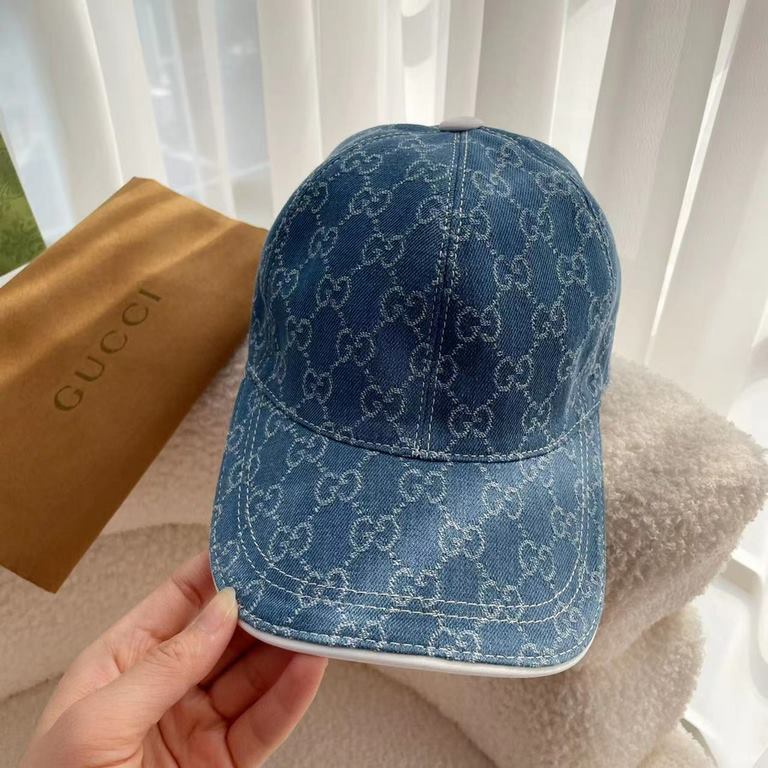 With box cloth bag, Gucci (Gucci) classic original single baseball cap, double G denim jacquard, retro design, counter 11 open mold order! Original denim fabric   head layer cowhide, lightweight and breathable! In-kind s