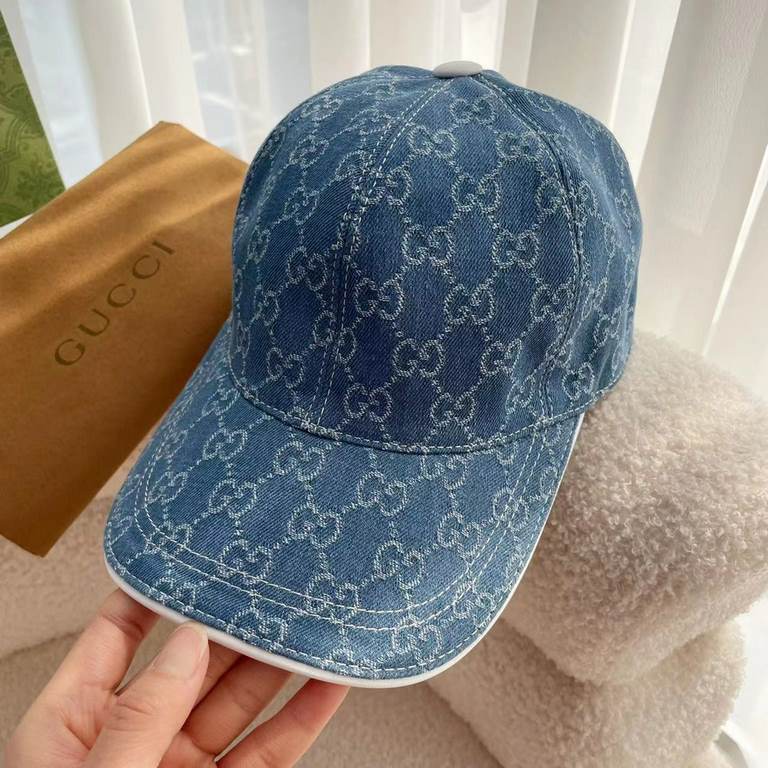 With box cloth bag, Gucci (Gucci) classic original single baseball cap, double G denim jacquard, retro design, counter 11 open mold order! Original denim fabric   head layer cowhide, lightweight and breathable! In-kind s