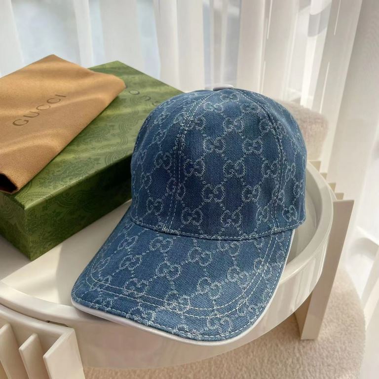 With box cloth bag, Gucci (Gucci) classic original single baseball cap, double G denim jacquard, retro design, counter 11 open mold order! Original denim fabric   head layer cowhide, lightweight and breathable! In-kind s