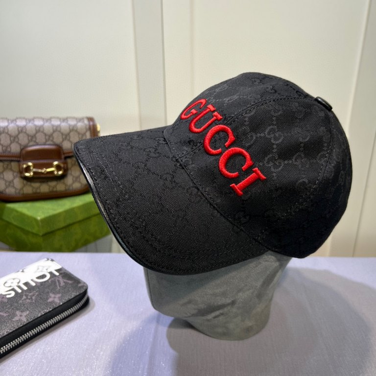 Gucci (Gucci) classic original single baseball cap, double G denim jacquard, retro design, counter 11 open mold order! Original denim fabric   head layer cowhide, lightweight and breathable! In-kind shooting, men and wom