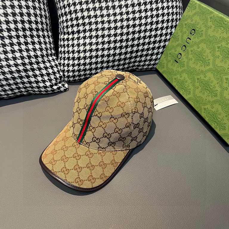 With packaging bag, Gucci (Gucci) classic original single baseball cap, vertical stripes of small webbing, 11 open molded to order, the original canvas material   head layer cowhide, leather wrapped handsome and stylish,