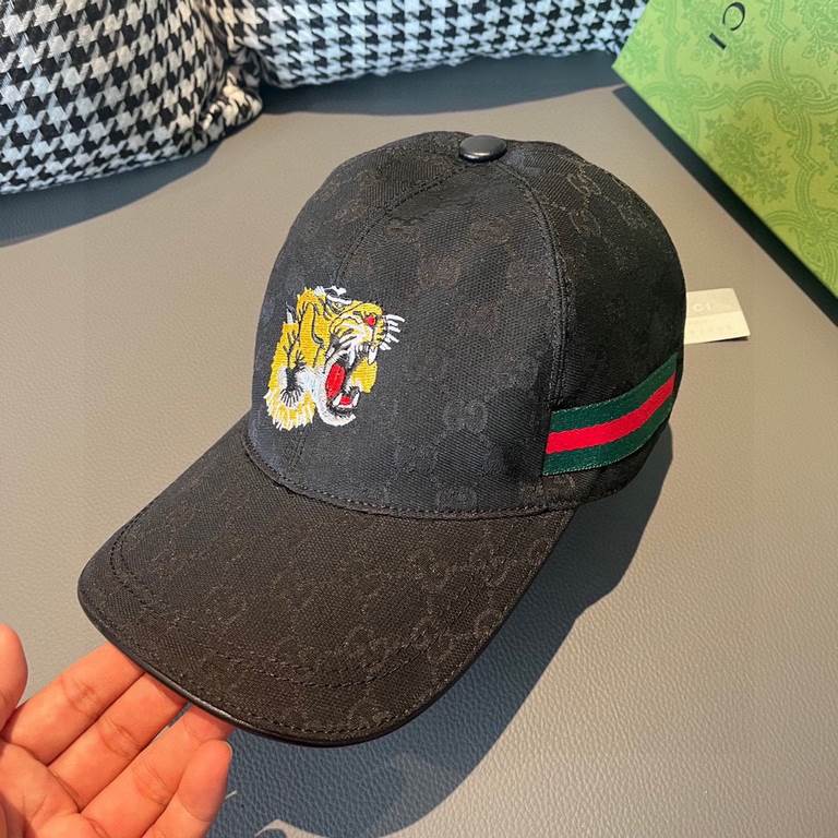 With box bag, Gucci (Gucci) new original single baseball cap, tiger head embroidery, 11 open mold customized, heavy embroidery, details comparable to the counter, the original canvas material   head cowhide, the quality 