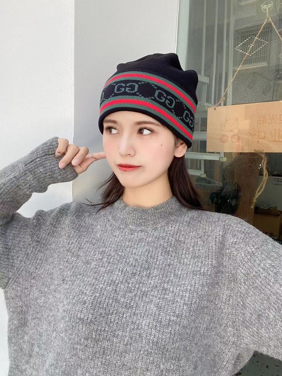 GUCCI Gucci original single hat official website new hair band decorated knitted cap, love] [love] wool cashmere double layer hat    warm and stylish, simple and generous, more fashionable high-end atmosphere!