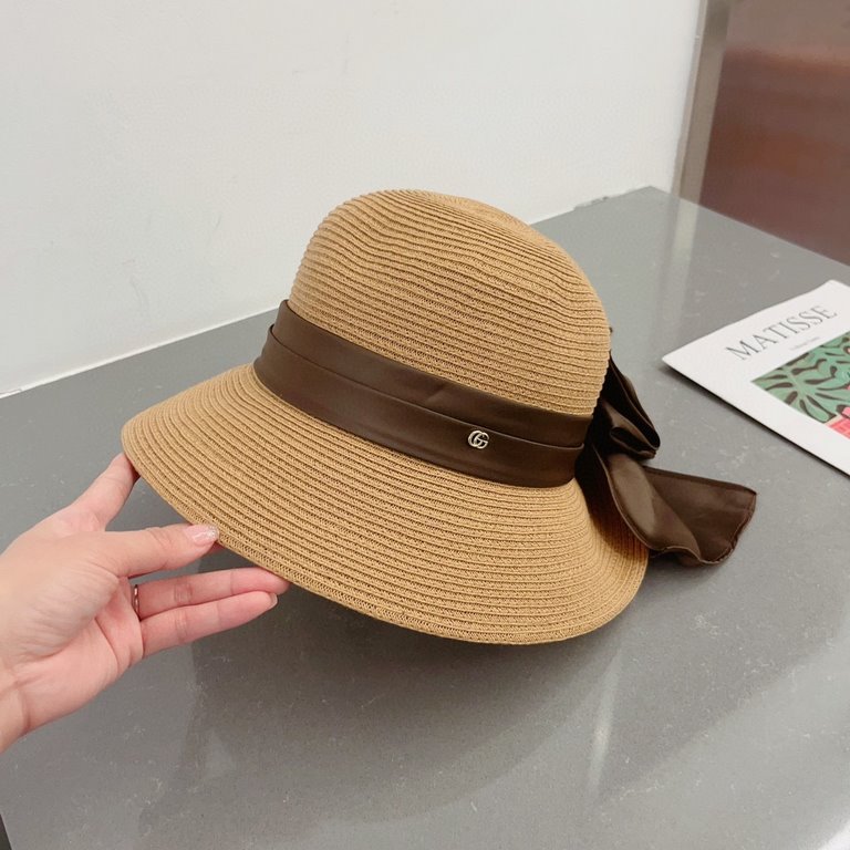 Gucci Gucci Straw Hat, Celebrity Style Sun Hat, Satin Bow Floppy, Head Circumference 57cm