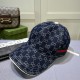 Gucci (Gucci) classic original single baseball cap, double G denim jacquard, retro design, counter 11 open mold order! Original denim fabric   head layer cowhide, lightweight and breathable! In-kind shooting, men and wom