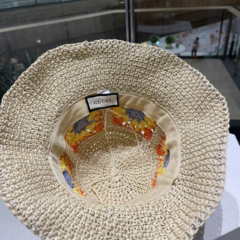 GUCCI Gucci 2023 new straw hat women's summer sunscreen sun hat sub seaside beach foldable fisherman hat travel sun hat