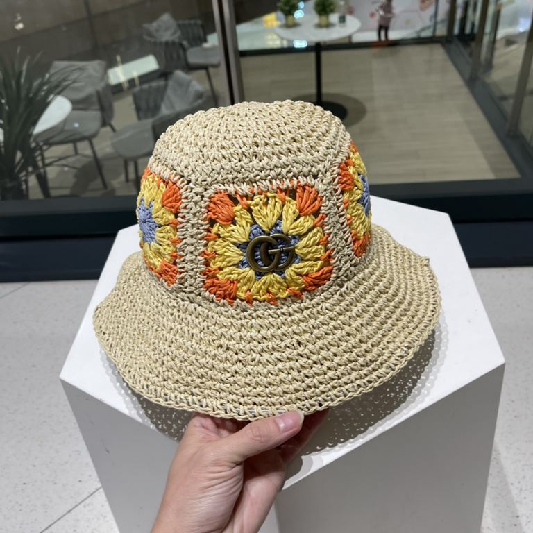 GUCCI Gucci 2023 new straw hat women's summer sunscreen sun hat sub seaside beach foldable fisherman hat travel sun hat