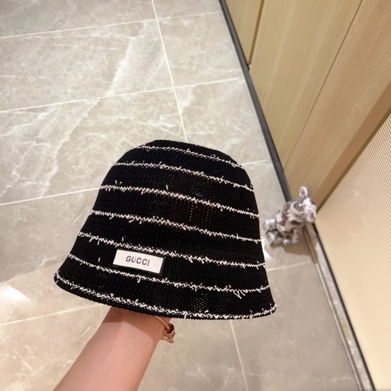 with dust bag [GUCCI Gucci] 2023 new straw striped fashion small bucket hat fisherman's hat, the big models are super good with, hurry up to get!