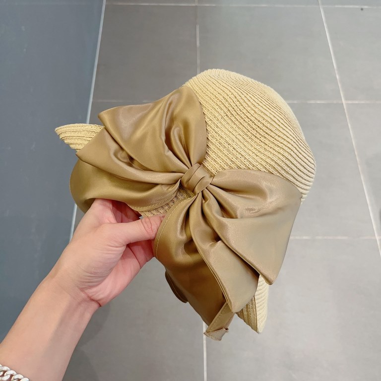 ￥Gucci Gucci Straw Hat, Celebrity Style Sun Hat, Satin Bow Flap, Head Circumference 57cm