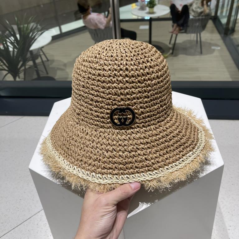 Gucci Gucci Handmade Raw Edge Straw Hat Children Summer Straw Sun Hat Hundred Foldable Fisherman Hat Outing Beach Hat Sunscreen Hat