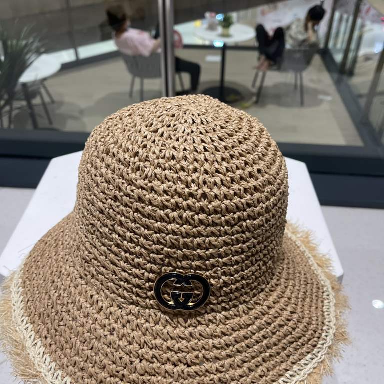 Gucci Gucci Handmade Raw Edge Straw Hat Children Summer Straw Sun Hat Hundred Foldable Fisherman Hat Outing Beach Hat Sunscreen Hat