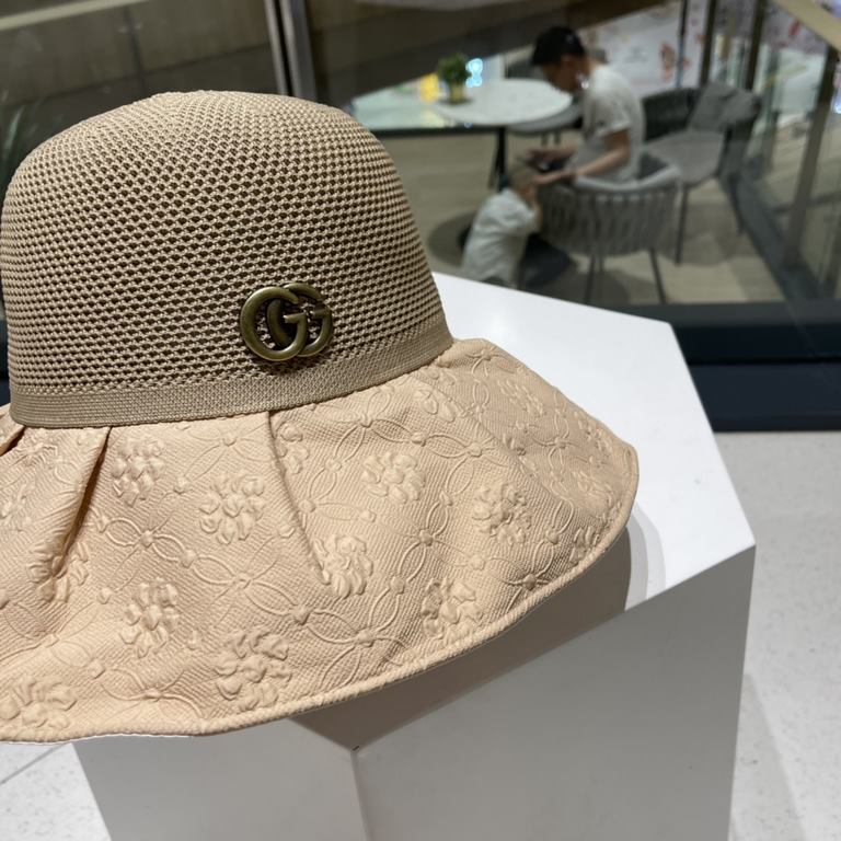 GUCCI Gucci new sun hat female summer UV large brim beach fisherman hat face shielding sunscreen UV color gel sun hat