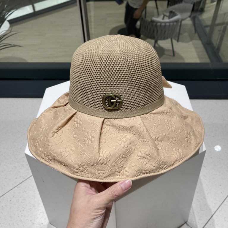 GUCCI Gucci new sun hat female summer UV large brim beach fisherman hat face shielding sunscreen UV color gel sun hat