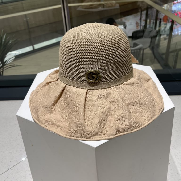 GUCCI Gucci new sun hat female summer UV large brim beach fisherman hat face shielding sunscreen UV color gel sun hat