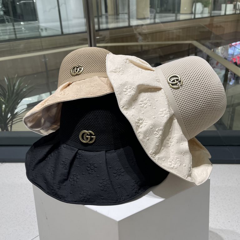 GUCCI Gucci new sun hat female summer UV large brim beach fisherman hat face shielding sunscreen UV color gel sun hat