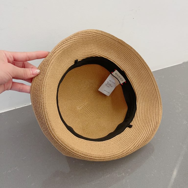 ￥Gucci Gucci New Straw Hat, Rolled Sun Hat, Black Khaki Two Colors, Head Circumference 57cm