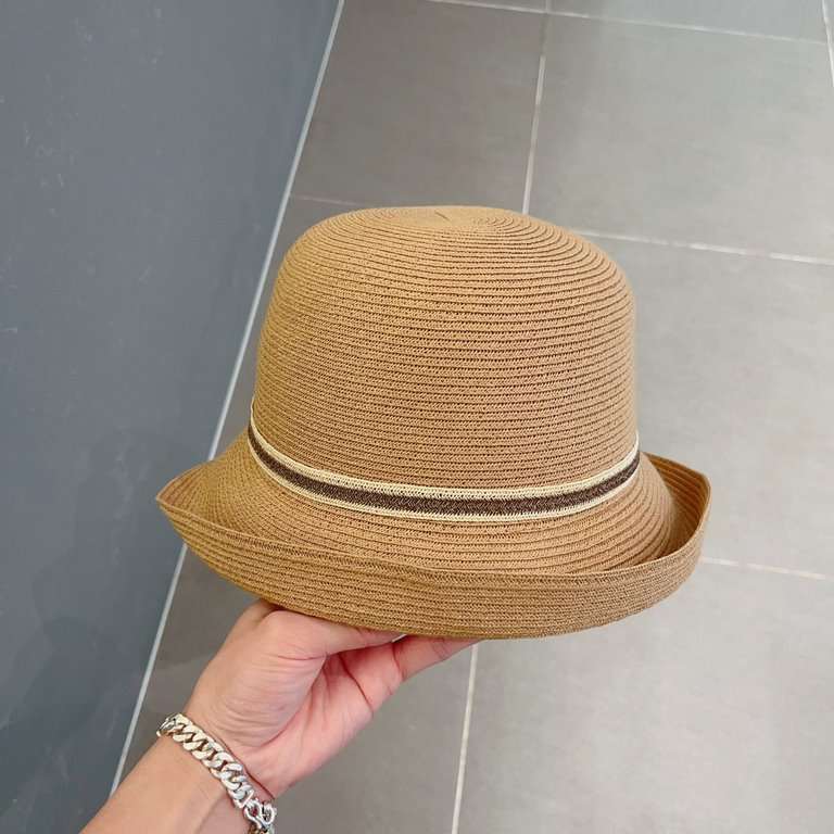 ￥Gucci Gucci New Straw Hat, Rolled Sun Hat, Black Khaki Two Colors, Head Circumference 57cm